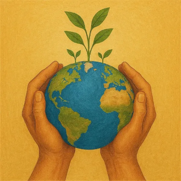 Manos protegiendo el mundo
